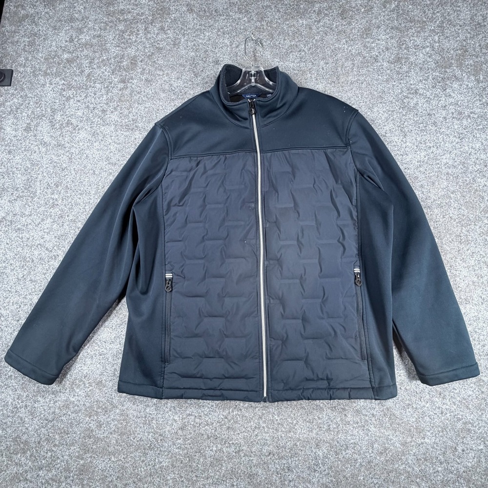 Nautica Mixed Media Jacket Mens XL Blue Water Resistant‎ Mock Neck Full Zip